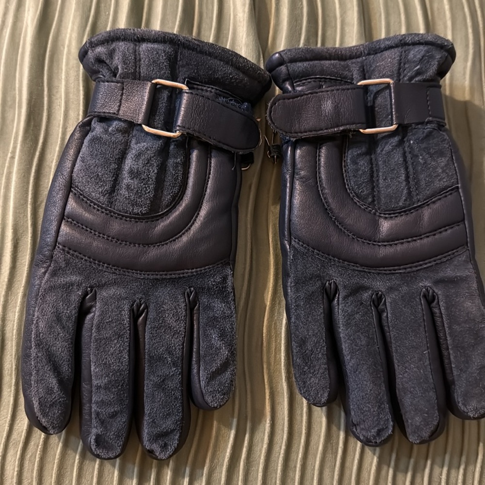 Men's blue Leather and wool lined vintage ski winter Gloves
Sz small unisex